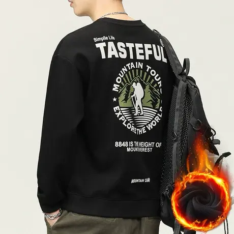 冬季加绒加厚保暖圆领卫衣秋冬款男生重磅长袖上衣2023年新款冬衣商品大图