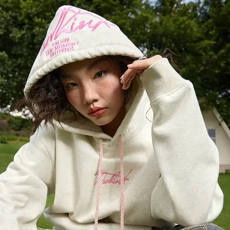 Nuthink美式潮牌加绒加厚420g重磅刺绣连帽卫衣男潮高街情侣外套商品大图