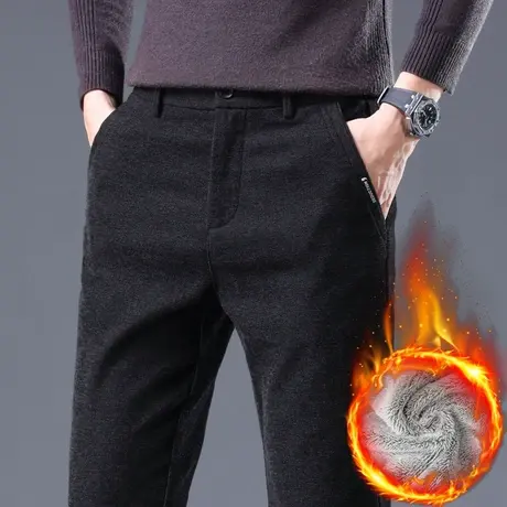商务直筒加绒加厚保暖西裤冬季2023年新款男士抗寒休闲裤子秋冬款商品大图