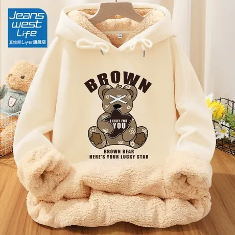 真维斯LIFE冬季外套女美式慵懒chic2023冬加绒加厚oversize卫衣潮商品大图