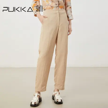 蒲PUKKA   天然亚麻显瘦九分裤杏仁黄萝卜裤女裤子薄款图片