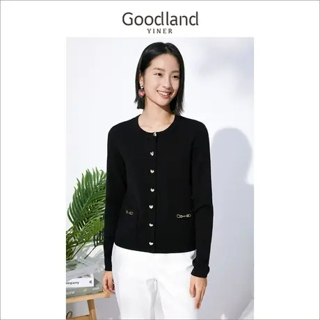 音儿美地女装2022冬季新款金属装饰长袖羊毛混纺针织衫商品大图