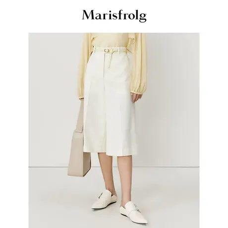 【意大利进口面料】玛丝菲尔春季新款米白色棉质百搭直筒七分裤图片