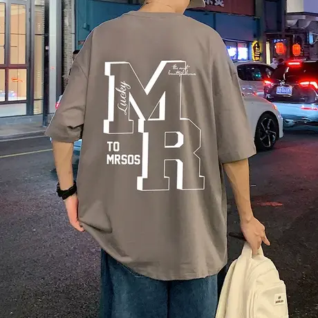 美式复古重磅纯棉短袖t恤男夏季设计感小众高街宽松ins潮牌体恤男商品大图