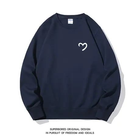 春秋款简约爱心印花卫衣男女款情侣装青少年宽松休闲圆领套头上衣商品大图
