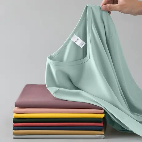 莫代尔t恤男长袖潮牌潮流V领上衣服秋季小衫纯色内搭打底衫体恤衫商品大图