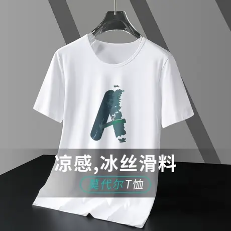 莫代尔短袖t恤男潮牌夏季冰丝凉感半袖潮流字母印花圆领速干体恤商品大图