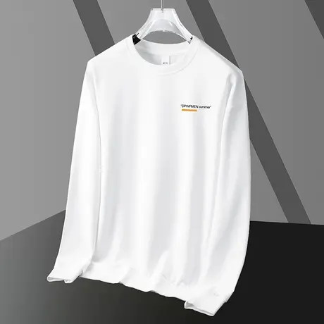白色卫衣男春秋款圆领套头无帽上衣加绒宽松潮流字母印花长袖t恤图片