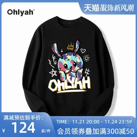 Ohlyah潮牌卡通兔子印花圆领卫衣女初秋宽松Oversize小众长袖上衣图片