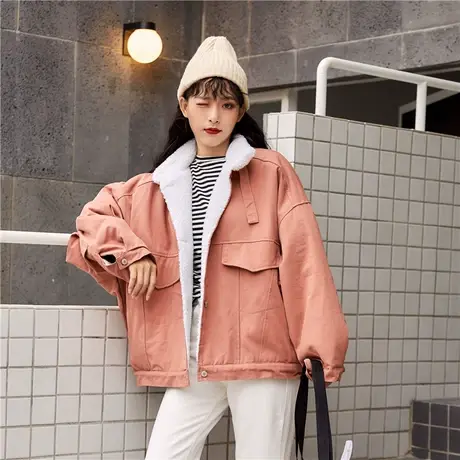 冬季外套女加绒加厚棉衣女韩版宽松小个子工装棉服女ins港风学生图片
