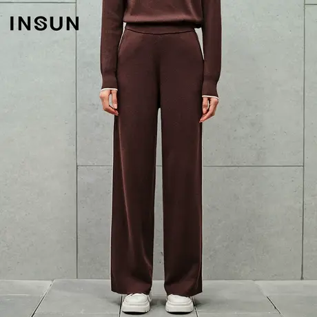INSUN恩裳线上专选秋季撞色美拉德羊毛直筒阔腿裤图片