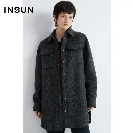 INSUN恩裳冬季花纱羊毛羊驼毛内胆毛呢大衣商品大图