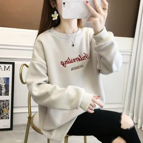 加绒加厚卫衣女士秋冬季保暖外套上衣2023新款爆款洋气慵懒风外穿商品大图