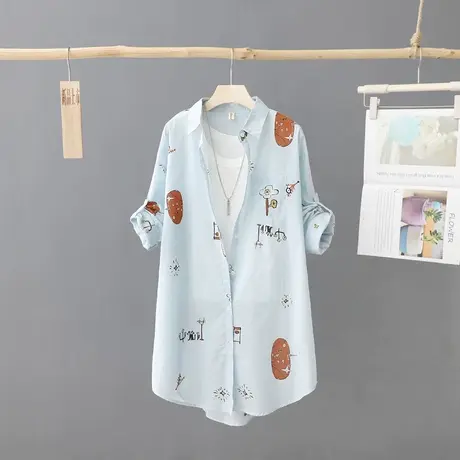 中长款印花长袖防晒衣衬衫女夏装新款宽松薄款开衫户外外套沙滩服图片