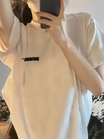 仿棉短袖港味chic甜酷T恤女杏色宽松半袖兔子上衣2023春夏季新款图片