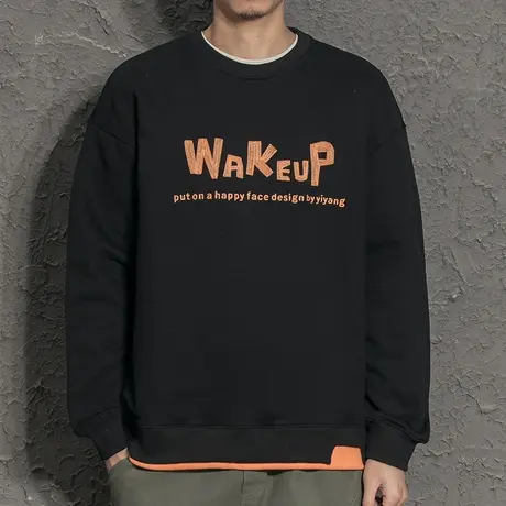 男士休闲假两件圆领卫衣日系潮流2021年新款外套长袖上衣ins港风商品大图