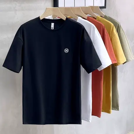 短袖T恤男士夏季薄款简约刺绣商务高端休闲宽松半袖体恤衫上衣服商品大图