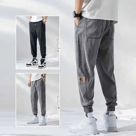 潮牌工装牛仔裤男士微跨小脚休闲男裤子夏季薄款2024年新款青少年商品大图