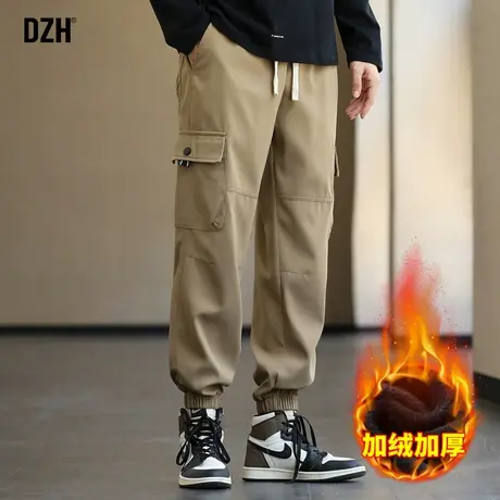 男士卡其色加绒加厚裤子男潮牌2023新款爆款宽松束脚裤美式工装裤商品大图