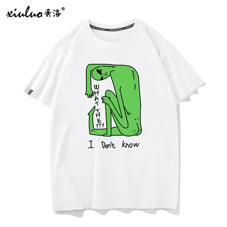秀洛绿色外星人T恤短袖男女古着感复古潮ins印花上衣服设计感怪味商品大图