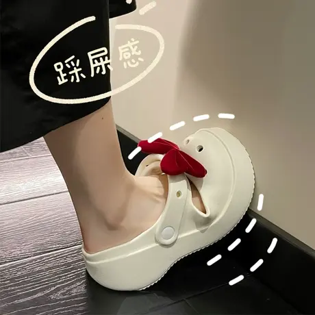 网红踩屎感包头半拖鞋女外穿2023夏季新款蝴蝶结防滑洞洞鞋ins潮图片