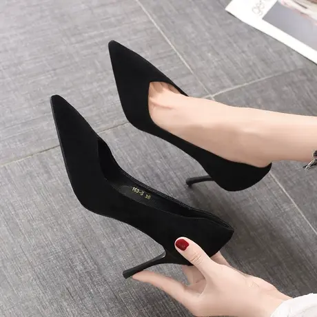 超烫高跟鞋2024春新款百搭细跟尖头单鞋女仙女黑色浅口工作鞋职业图片