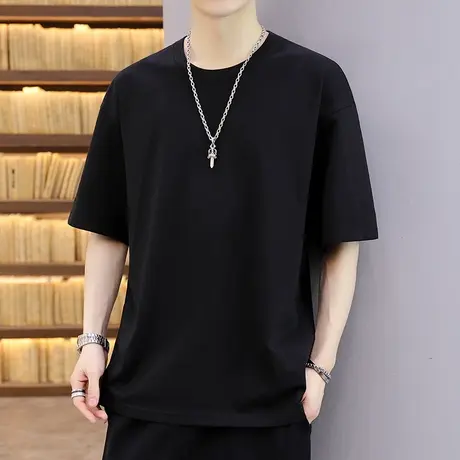 t恤男230g重磅纯棉短袖美式夏季纯黑色百搭半袖打底衫体恤衣服男商品大图
