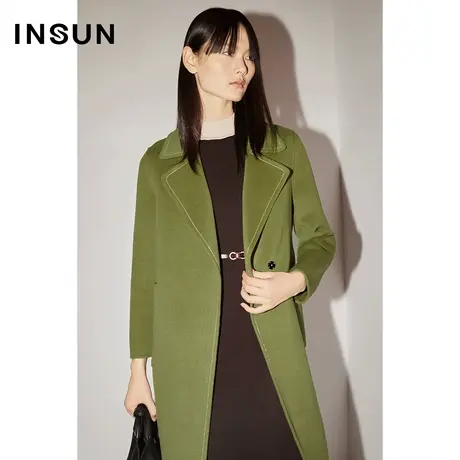 COVER冬季100%绵羊毛中长款毛呢大衣图片