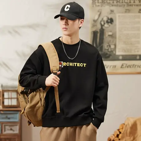 青少年潮牌男装时尚简约印花圆领卫衣宽松休闲高档男士百搭卫衣商品大图