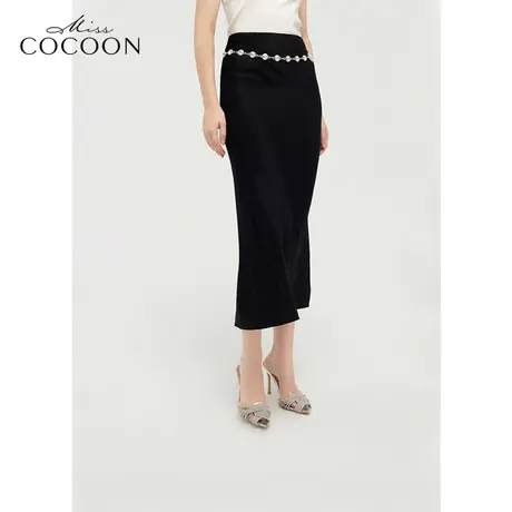 【秋上新】missCOCOON黑色中长款半身裙女2023秋季新款百搭鱼尾裙图片
