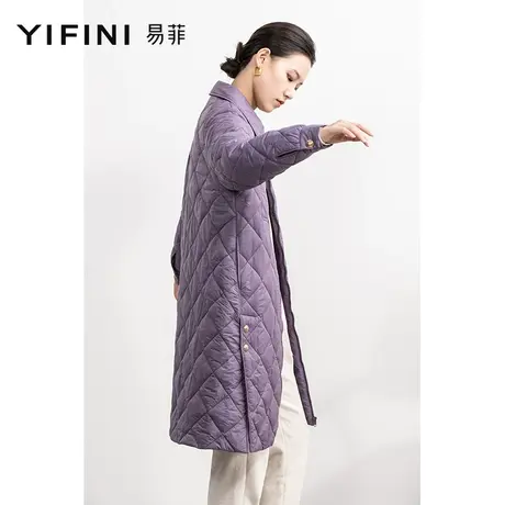 Yifini/易菲丁香紫色宽松中长款棉服女秋冬新款时尚简约棉衣商品大图
