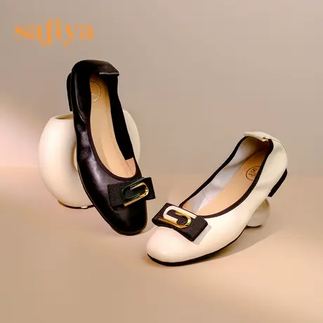 Safiya/索菲娅女鞋2023春季新款低跟羊皮浅口软面通勤一脚蹬单鞋商品大图