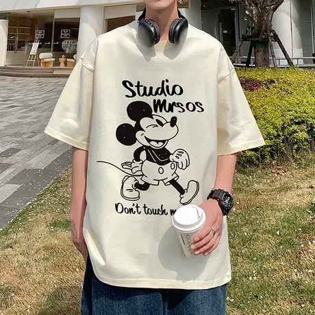 港风国潮纯棉短袖t恤男夏季2024新款卡通印花宽松体恤衫潮牌半袖图片