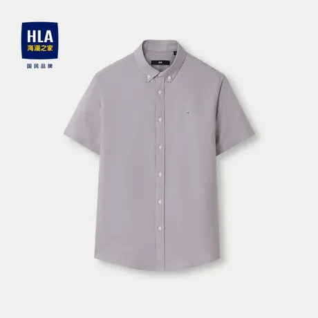 HLA/海澜之家纯棉短袖休闲衬衫2024春夏新款扣领尖领牛津纺衬衣男商品大图