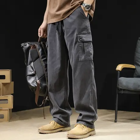 直筒工装裤男春季2024新款潮牌男裤宽松大码男士黑灰休闲裤子春秋商品大图