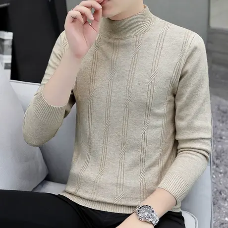 2022秋冬季毛衣男士休闲百搭纯色青年爸爸装针织打底衫上衣服潮流商品大图