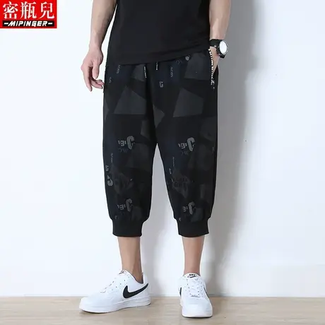 七分裤男宽松夏季男士中裤青少年运动休闲裤子男潮大码胖子短裤男商品大图