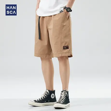 hansca休闲短裤男纯棉日系夏季新款潮牌复古宽松大码直筒工装中裤商品大图