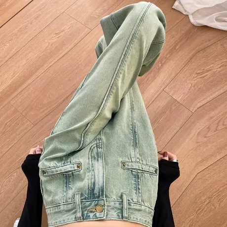 港味复古做旧直筒牛仔裤女2024春秋新款高腰显瘦垂感窄版阔腿裤子商品大图