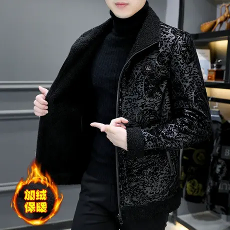 男士高端潮牌帅气加绒外套冬季韩版加厚夹克男装保暖双面穿棉衣服商品大图