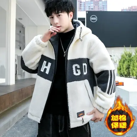 羊羔毛绒外套男棉服冬季加绒加厚连帽宽松冬装棉衣男款摇粒绒棉袄商品大图