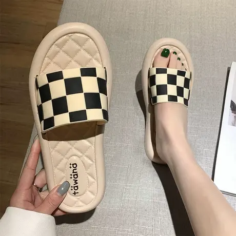 拖鞋女夏外穿2024新款韩版格子ins潮软底家用家居洗澡防滑凉拖春商品大图