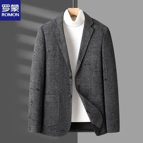罗蒙休闲西装外套男士秋冬时尚单西针织免烫小西服中青年潮流上衣图片