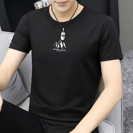 莫代尔黑色t恤男士短袖2023新款夏季上衣服男潮流冰感半袖体恤衫商品大图