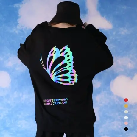 蝴蝶卫衣女宽松韩版2023秋冬新款潮ins纯棉圆领宽松慵懒风上衣服商品大图