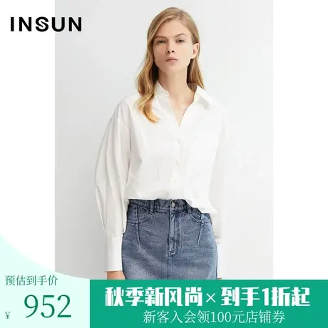 恩裳商场同款春女装百搭贴袋简约线条感纯棉白色衬衫上衣商品大图