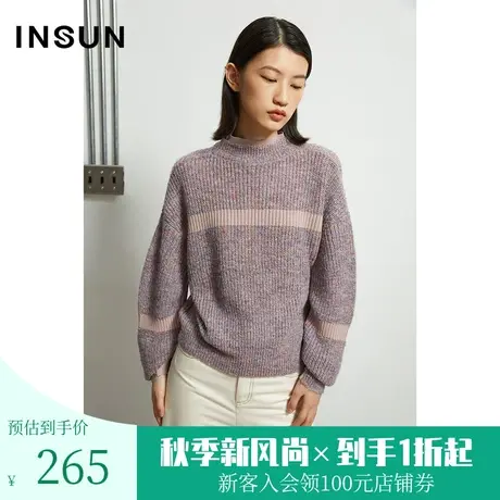 恩裳春秋季新款休闲宽松撞色小蝙蝠袖半高领毛针织衫女图片