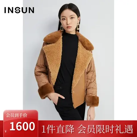 恩裳2022冬季时尚保暖水貂毛领舒适羊毛门襟羽绒皮草商品大图