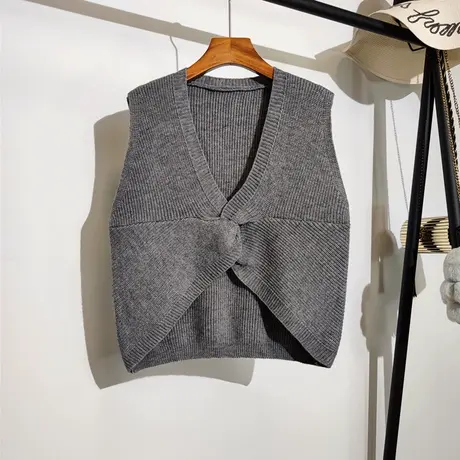 针织马甲背心女春秋新款v领叠穿设计感小众无袖毛衣坎肩上衣外搭商品大图