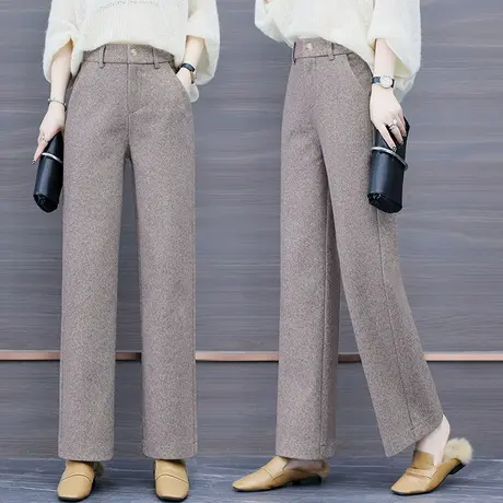 毛呢阔腿裤女冬季高腰西装裤宽松显瘦直筒裤子加厚垂感休闲长裤潮图片